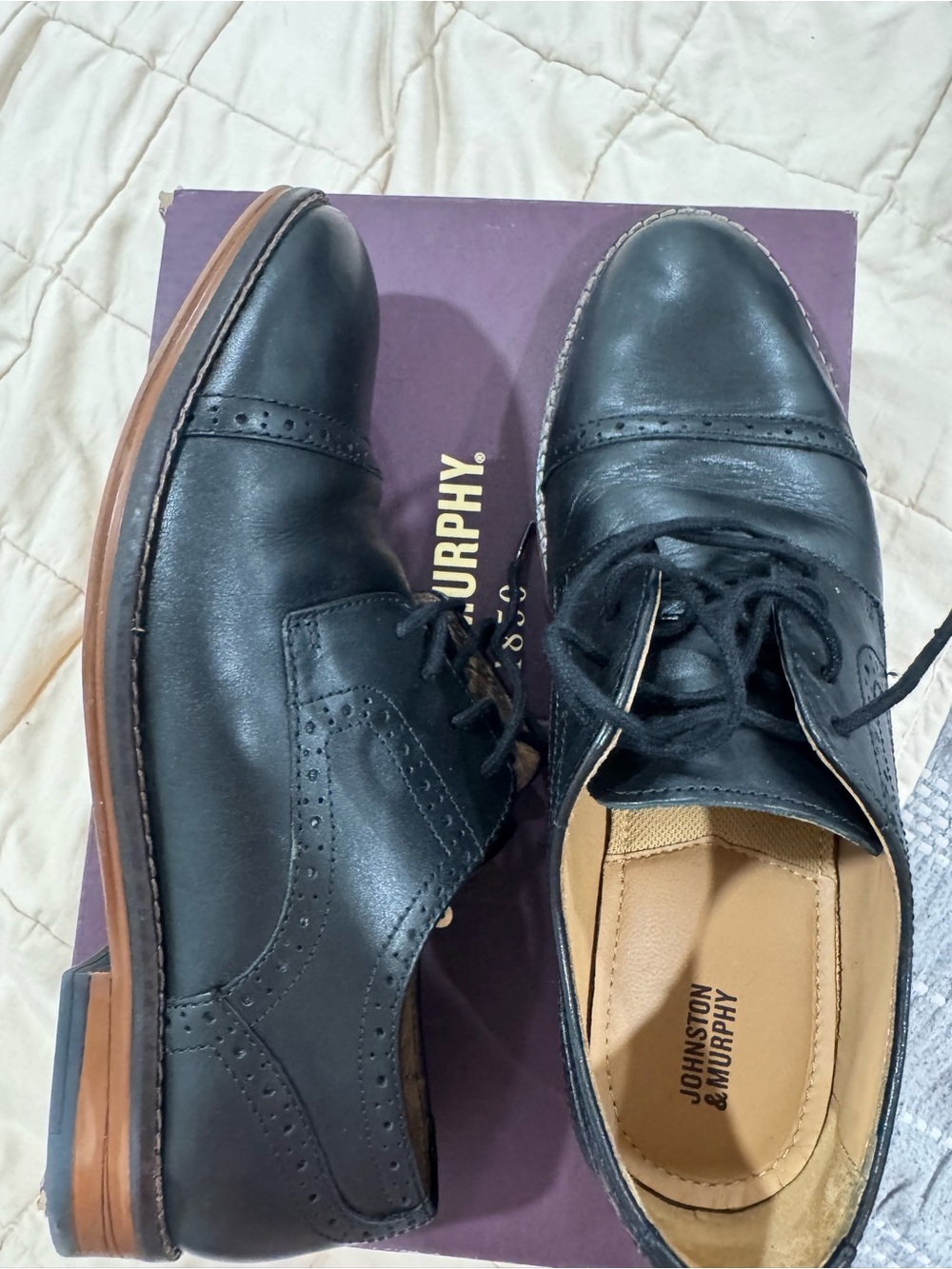 Johnston & Murphy Black Leather Boys' Wingtip Dress Shoes